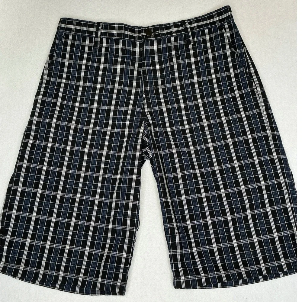 Genuine Dickies Plaid Shorts Mens 32 Black Blue Casual Workwear GR780AMP